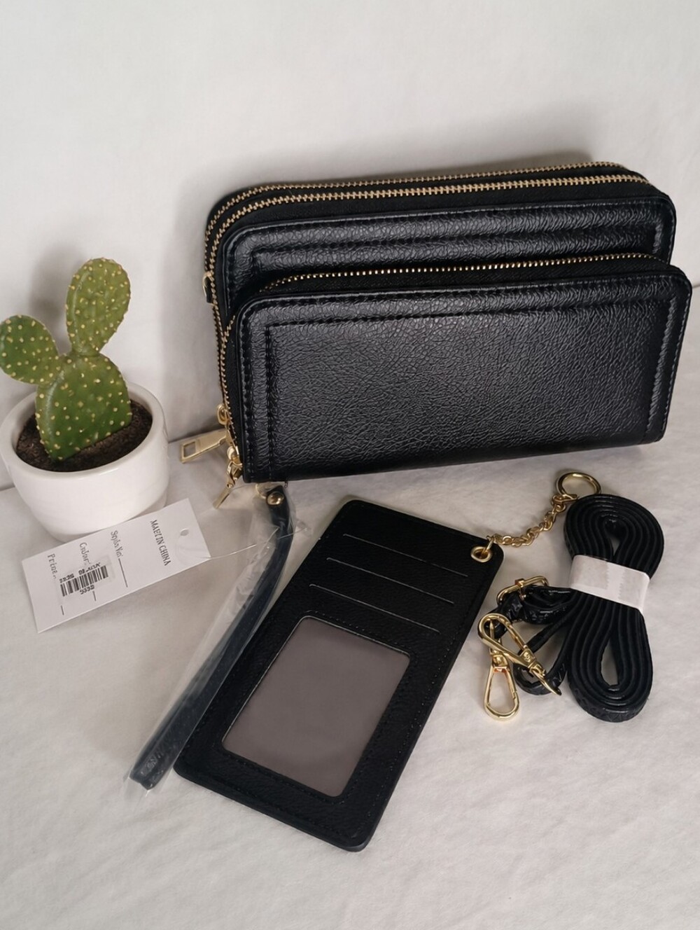 Women's Crossbody Bag Wristlet Wallet Pocketbook Vegan Leather Organizer Black